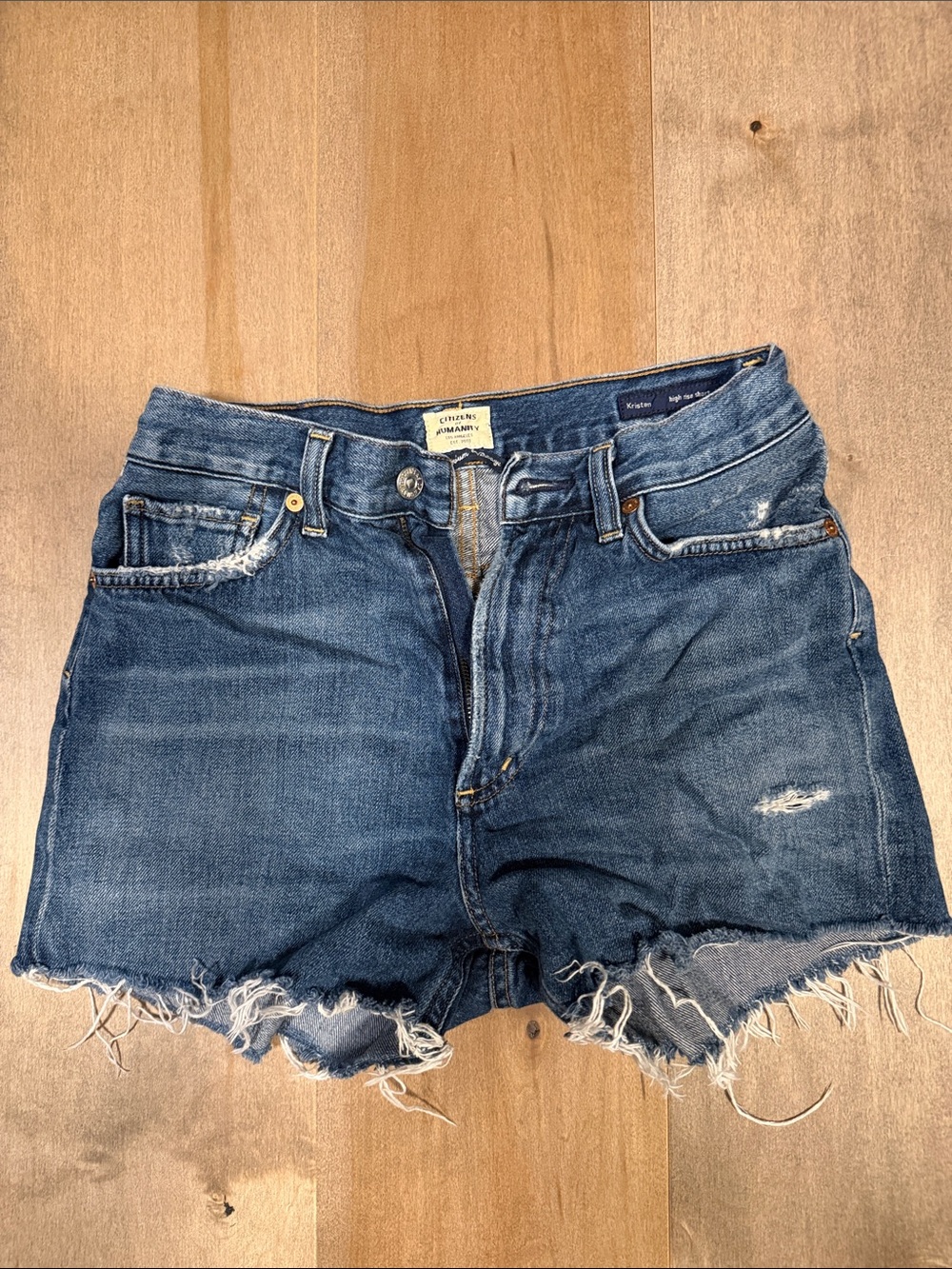 Citizens Of Humanity Distressed Dark Blue Denim Cutoff Shorts